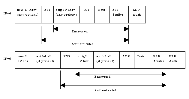 ESP in tunnel mode under IPv4 and IPv6