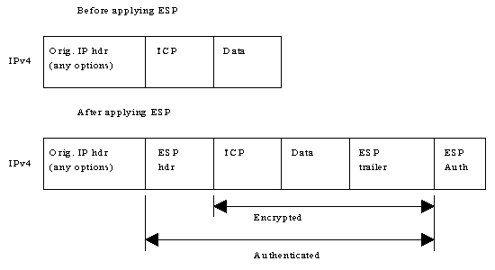 ESP under IPv4, in transport mode